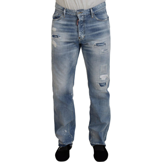 Dsquared² Blue Washed Straight Fit Men Casual Denim Jeans Dsquared² Dim Gray