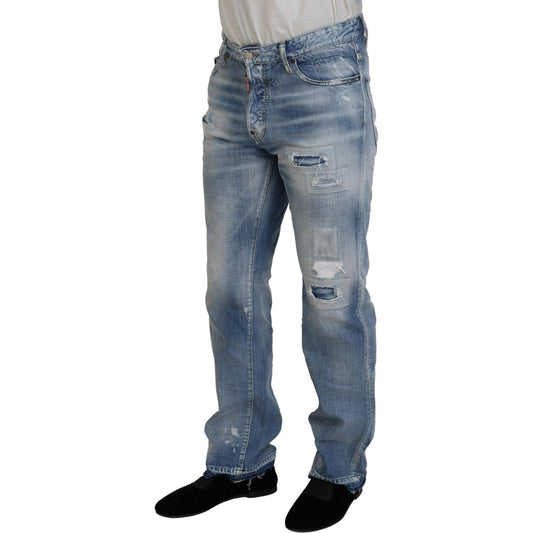 Dsquared² Blue Washed Straight Fit Men Casual Denim Jeans Dsquared² Dim Gray