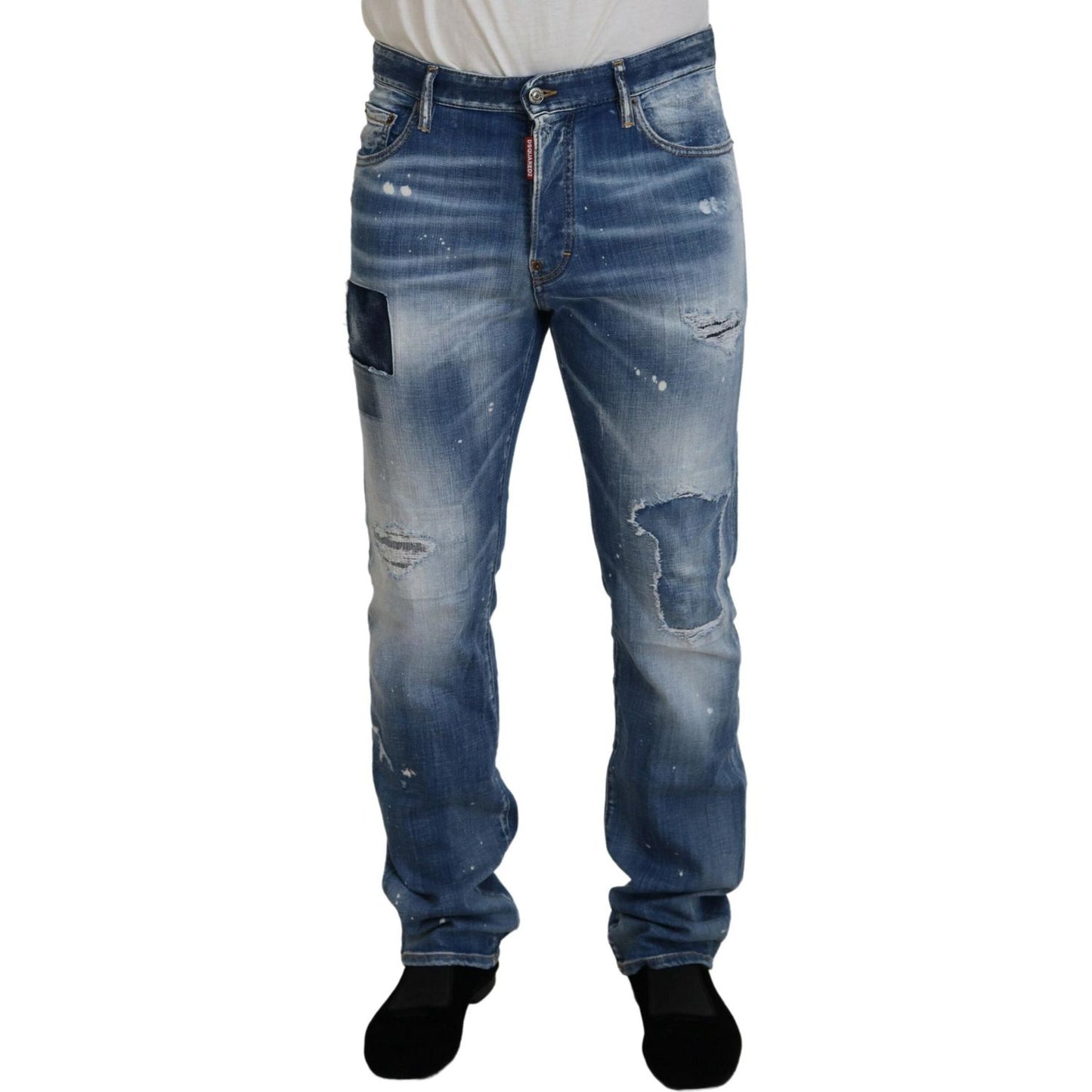 Dsquared² Blue Washed Tattered Straight Fit Casual Denim Jeans Dsquared²