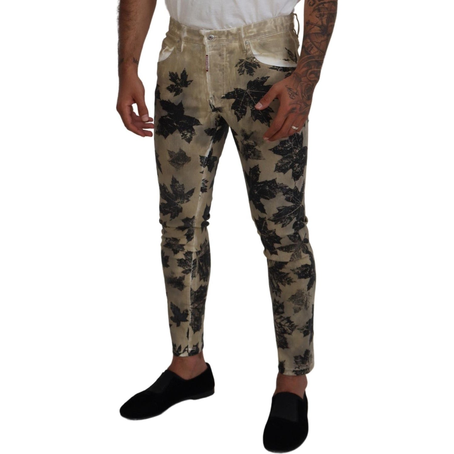 Dsquared² Brown Cotton Printed Skinny Men Casual Denim Jeans Dsquared²