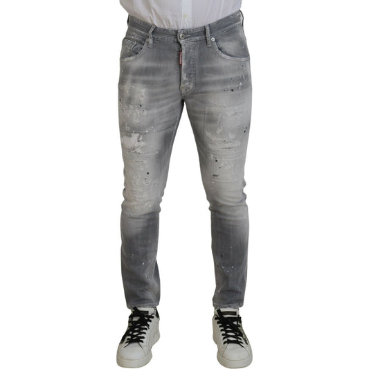 Dsquared² Gray Washed Cotton Slim Fit Casual Men Denim Jeans Dsquared² Slate Gray