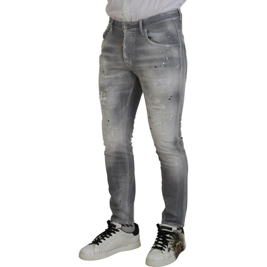 Dsquared² Gray Washed Cotton Slim Fit Casual Men Denim Jeans Dsquared² Dim Gray