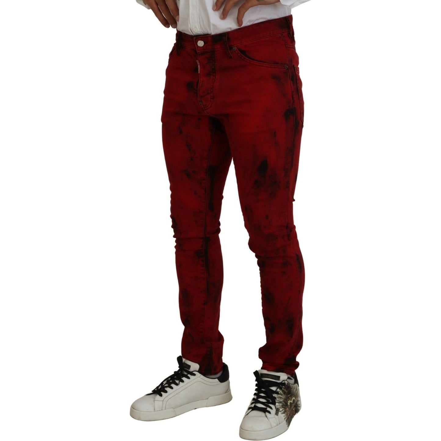 Dsquared² Red Cotton Tie Dye Skinny Casual Men Denim Jeans Dsquared²