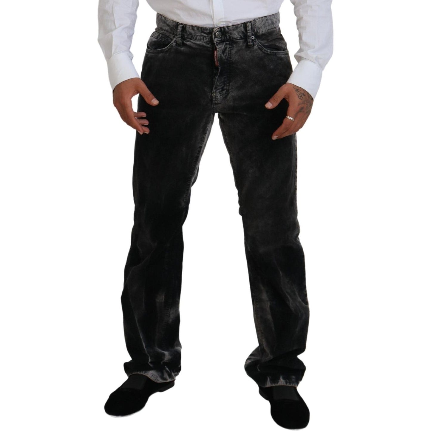 Dsquared² Gray Cotton Corduroy Straight Fit Men Denim Jeans Dsquared²