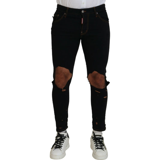 Dsquared² Black Cotton Tattered Skinny Casual Denim Jeans Dsquared²