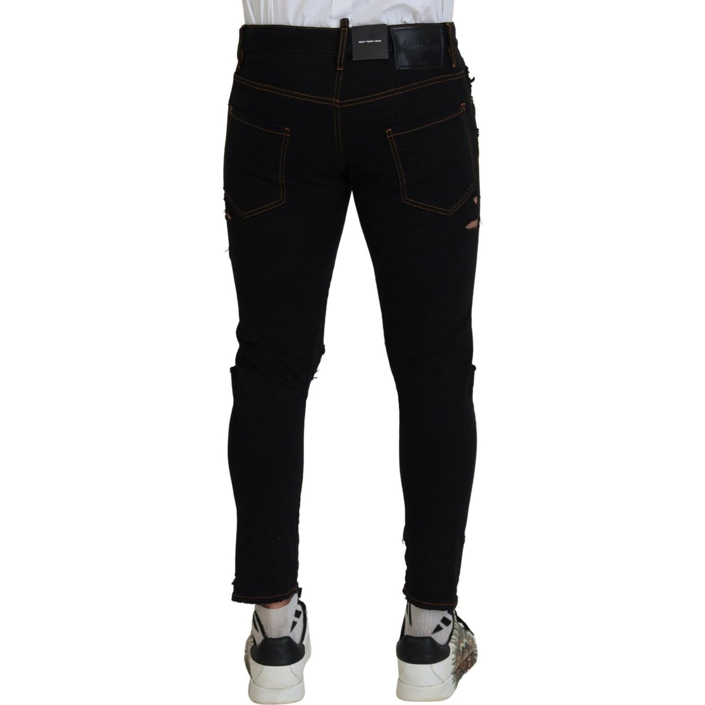 Dsquared² Black Cotton Tattered Skinny Casual Denim Jeans Dsquared²