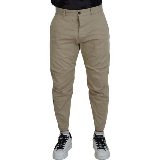 Dsquared² Beige Cotton Printed Leg Men Casual Pants Dsquared²