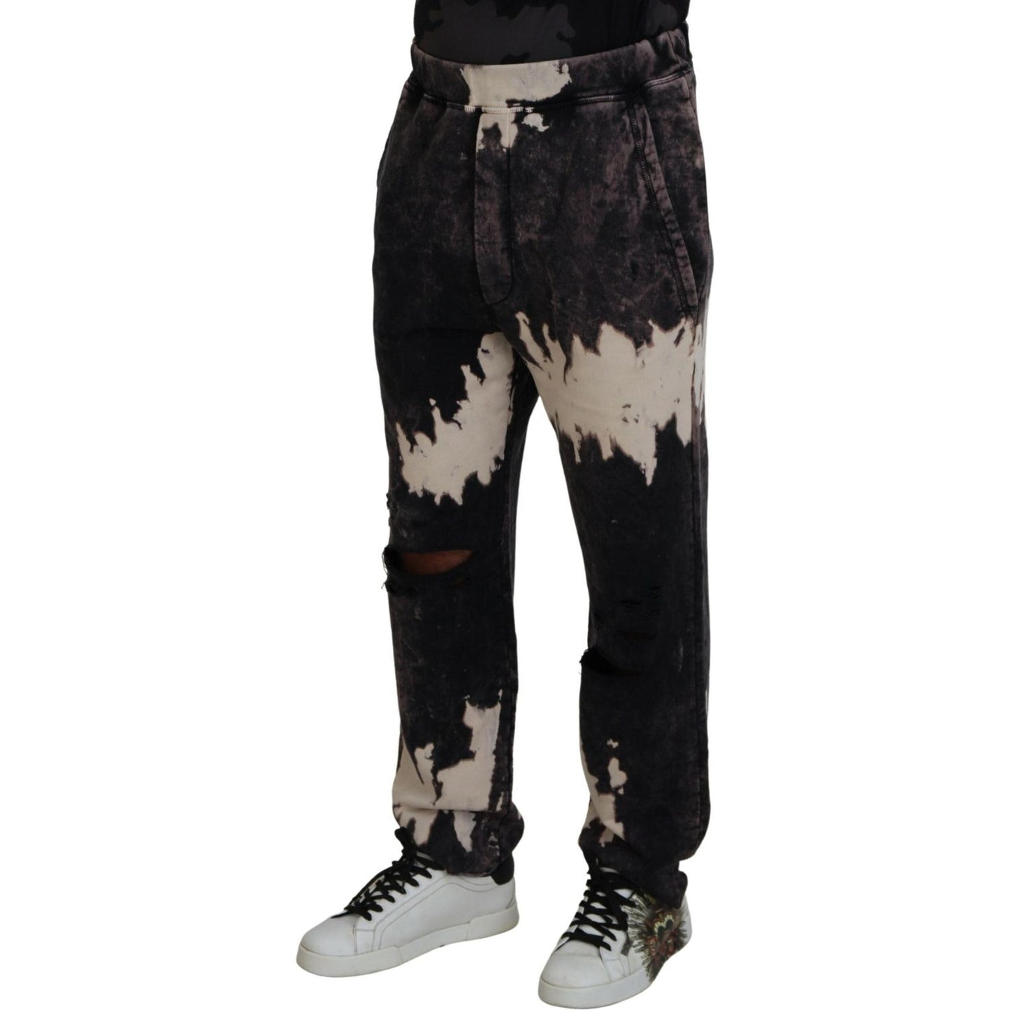 Dsquared² Gray Washed Tie Dye Tattered Men Pants Dsquared²