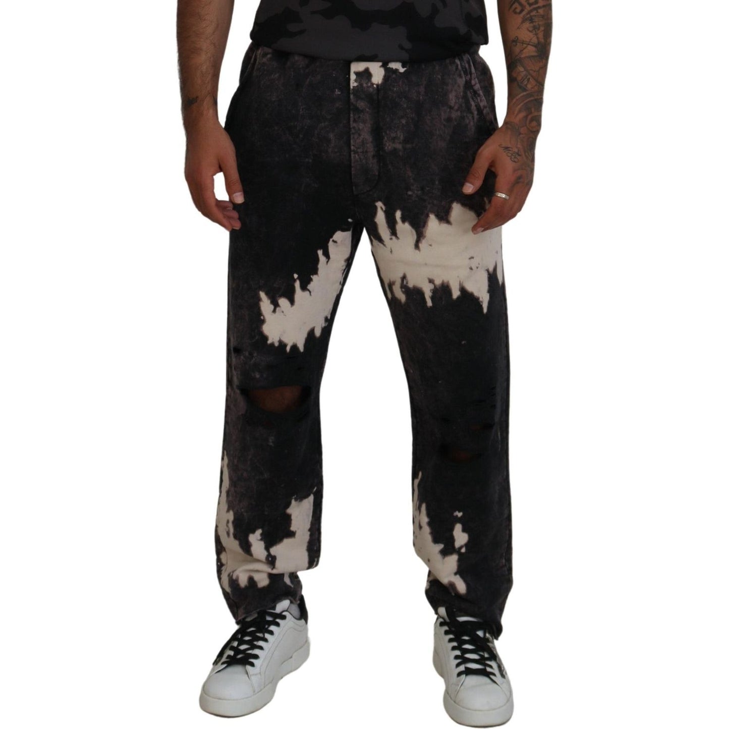 Dsquared² Gray Washed Tie Dye Tattered Men Pants Dsquared²