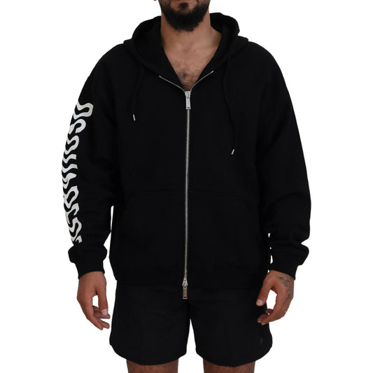 Dsquared² Black Hooded Full Zip Printed Sleeves Sweater Dsquared²