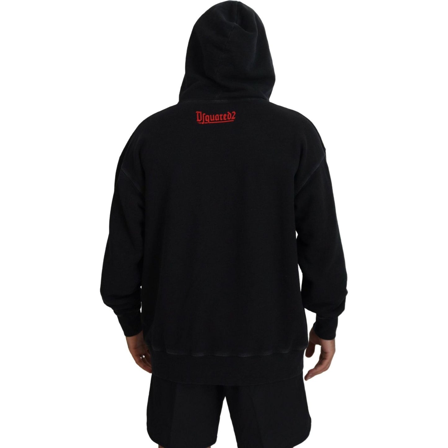 Dsquared² Black Cotton Hooded Printed Men Pullover Sweater Dsquared²