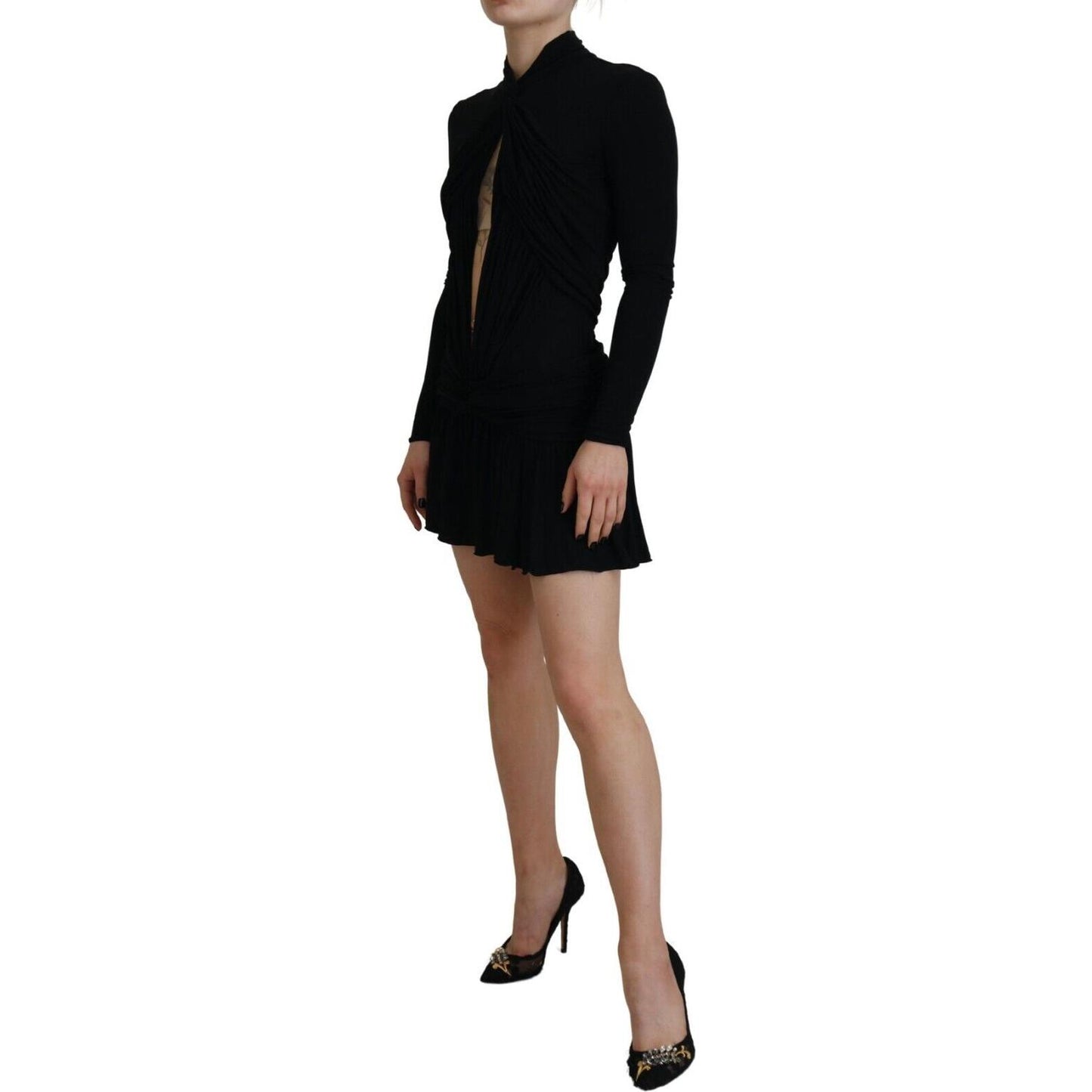 Dsquared² Black Viscose Long Sleeves Cut Out Mini Dress Dsquared²