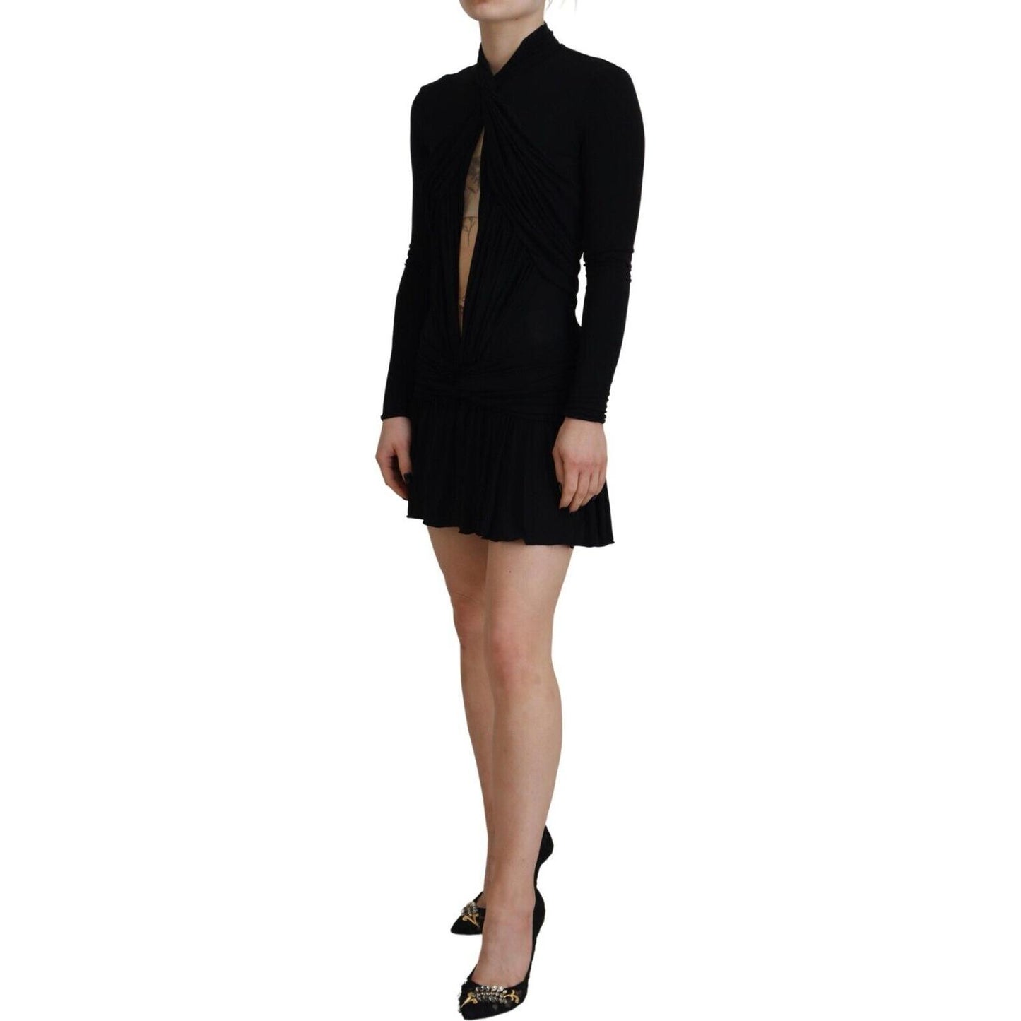 Dsquared² Black Viscose Long Sleeves Cut Out Mini Dress Dsquared²