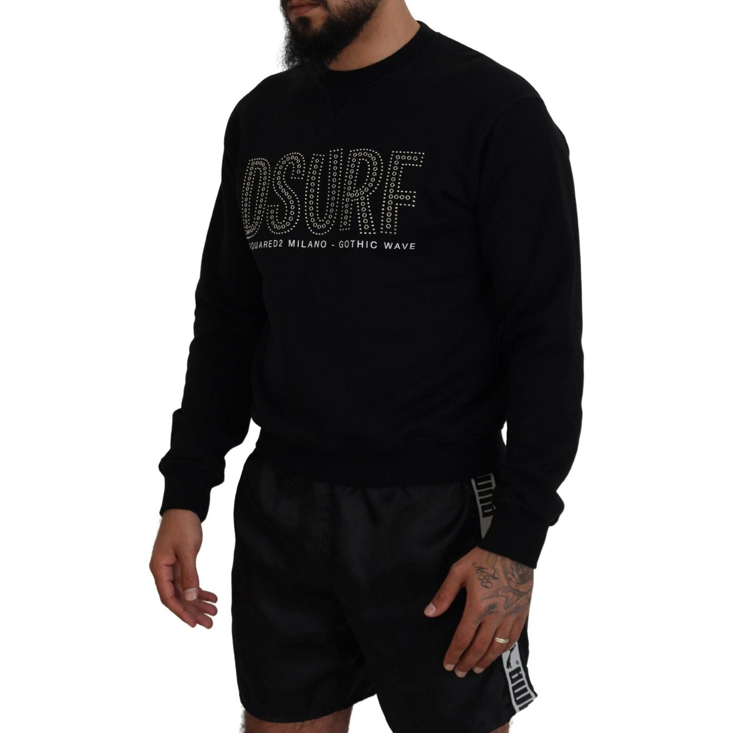 Dsquared² Black Cotton Printed Long Sleeves Pullover Sweater Dsquared²