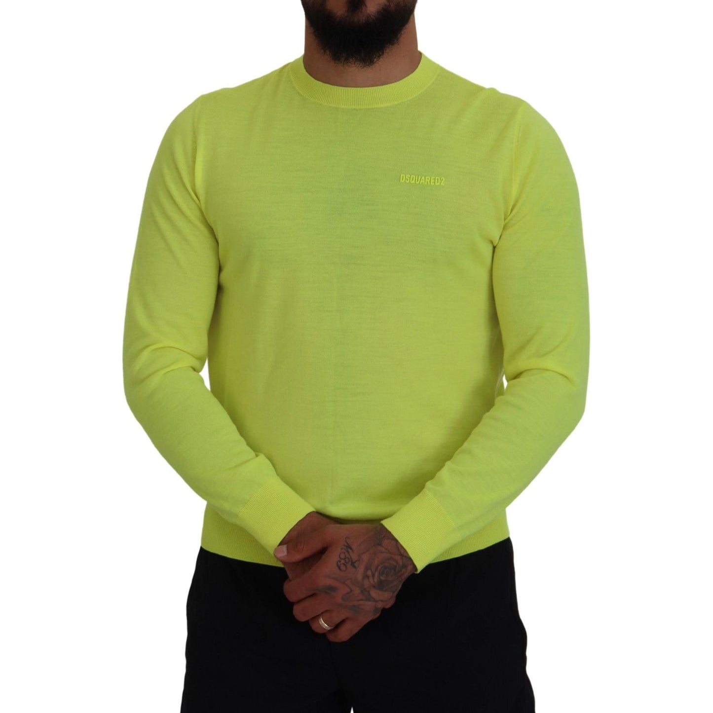 Dsquared² Yellow Green Long Sleeves Men Pullover Sweater Dsquared²