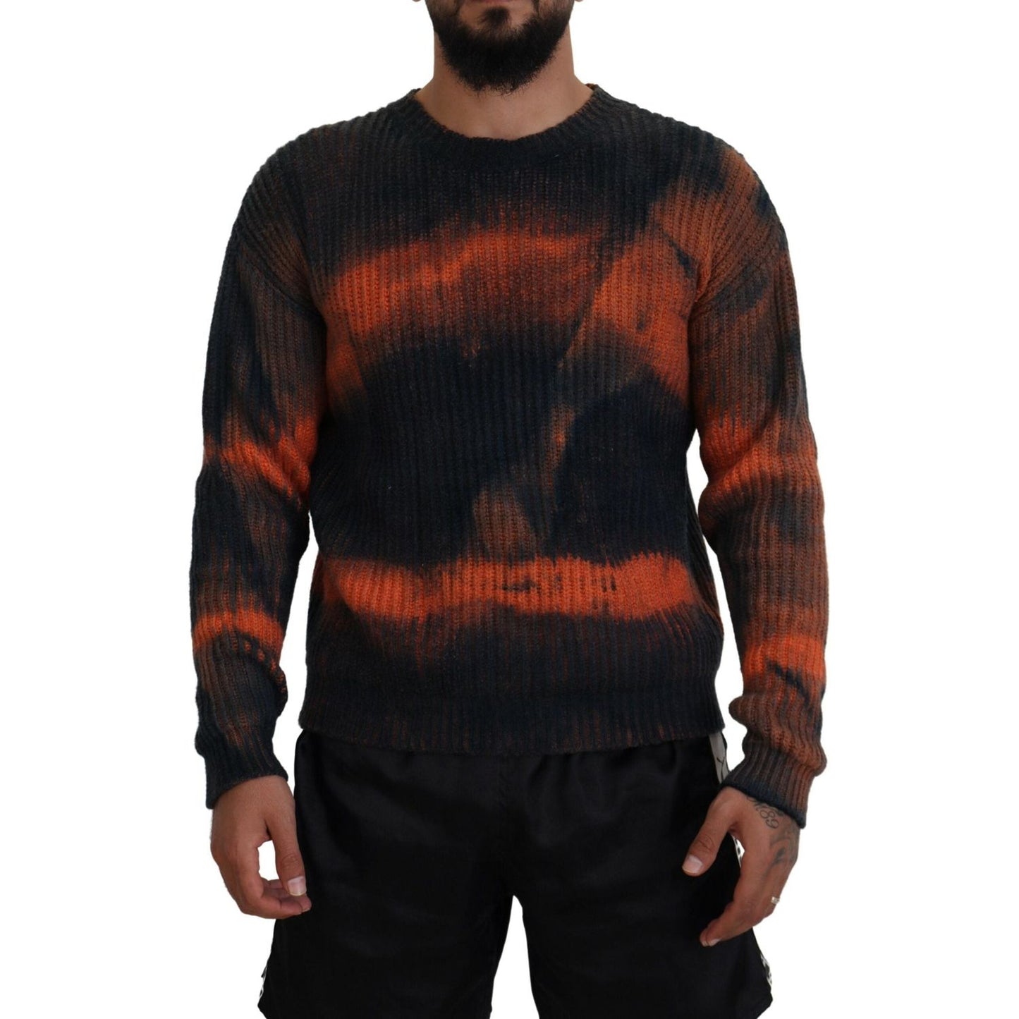 Dsquared² Black Orange Cotton Tie Dye Men Pullover Sweater Dsquared²