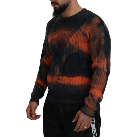 Dsquared² Black Orange Cotton Tie Dye Men Pullover Sweater Dsquared²