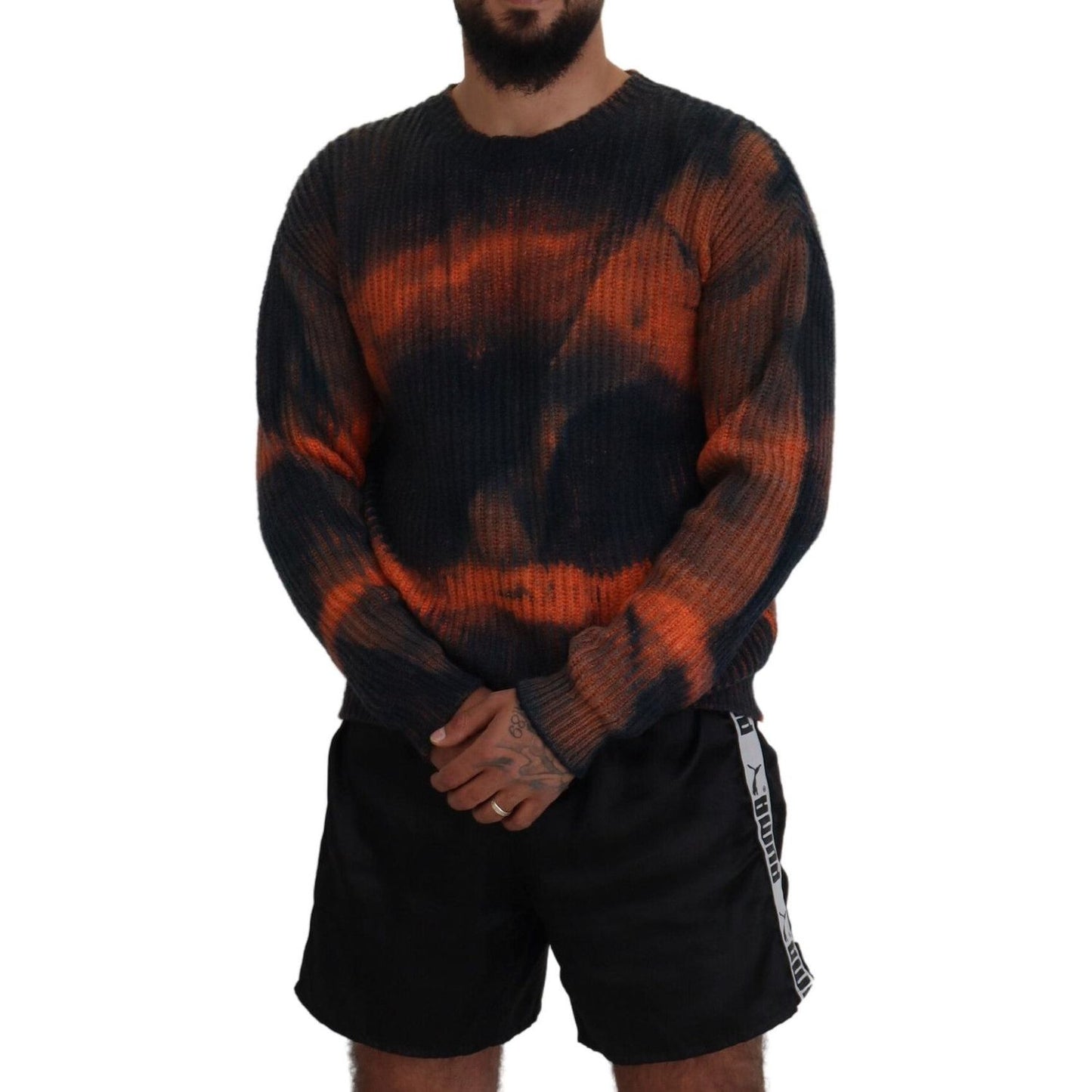 Dsquared² Black Orange Cotton Tie Dye Men Pullover Sweater Dsquared²