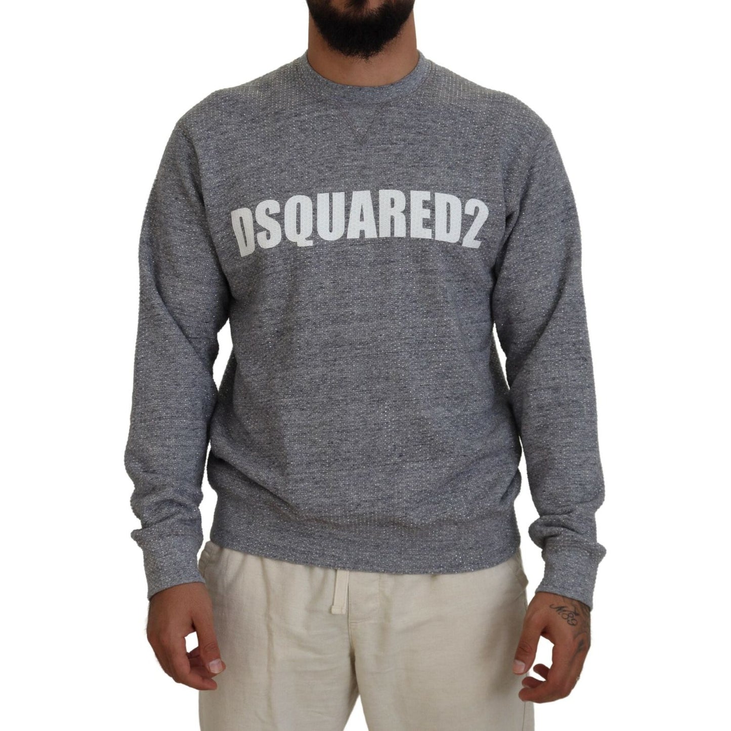 Dsquared² Gray Crystal Embellishment Men Pullover Sweater Dsquared²