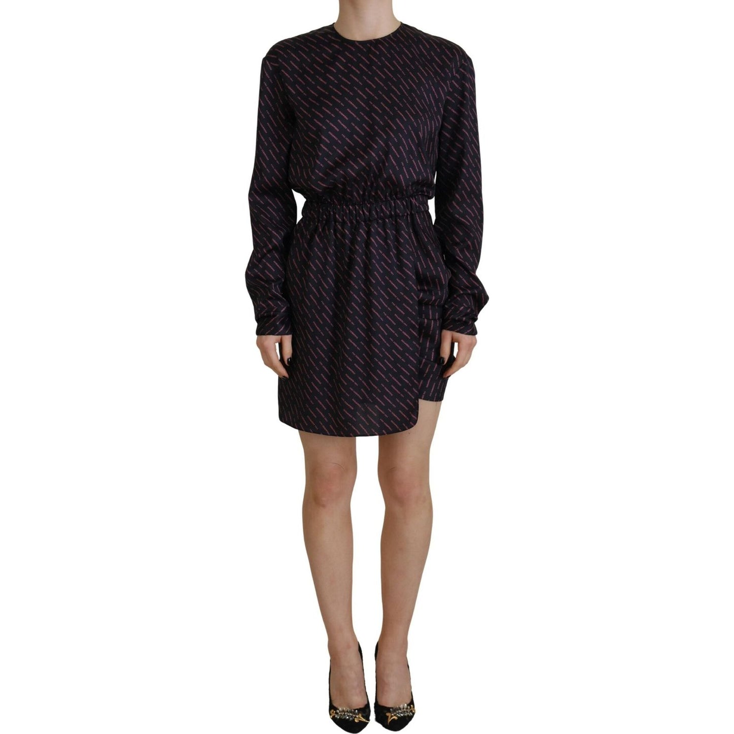 Dsquared² Black Logo Print Long Sleeves A-line Mini Dress Dsquared²