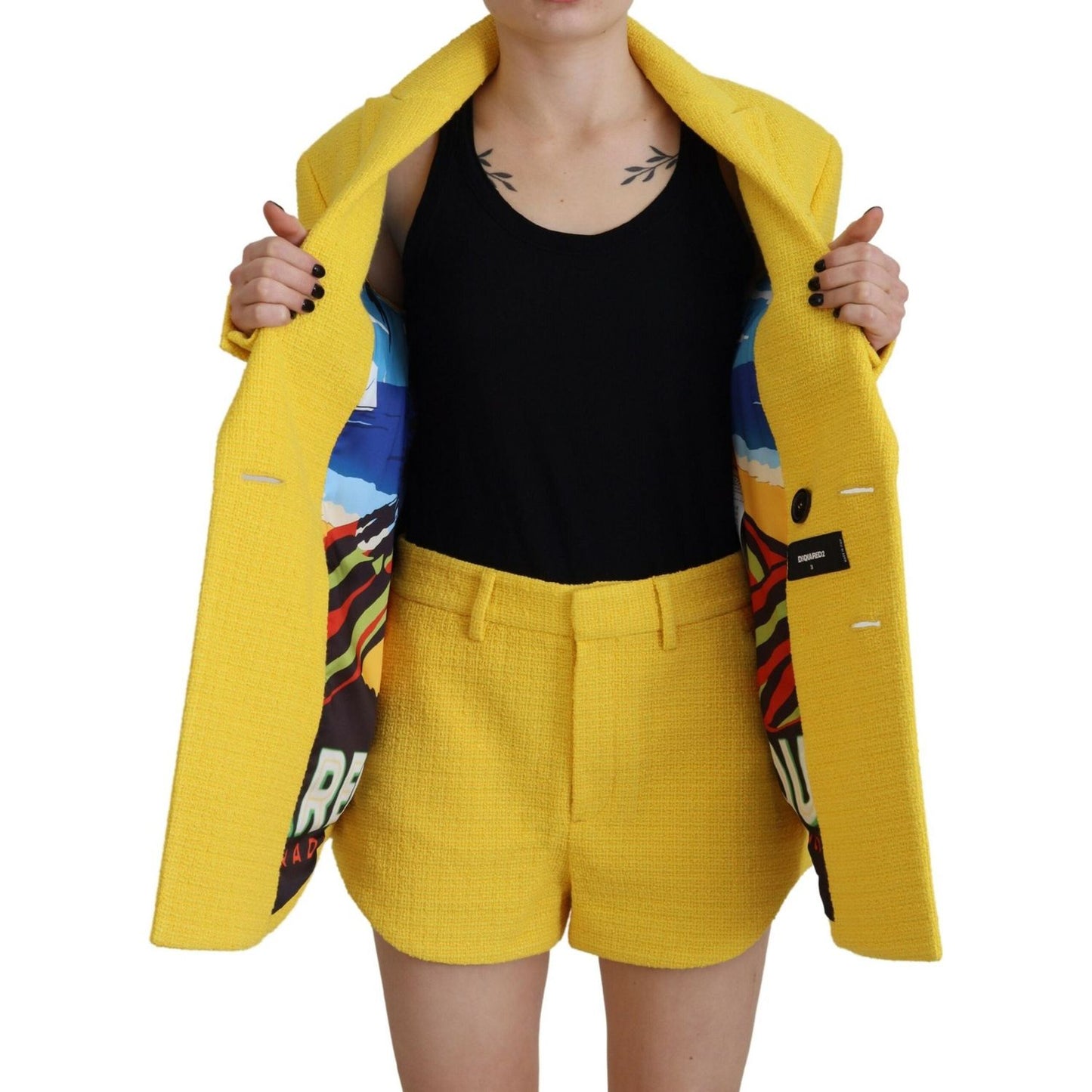 Dsquared² Yellow Peak Double Breasted Suit Blazer Short Set Dsquared²