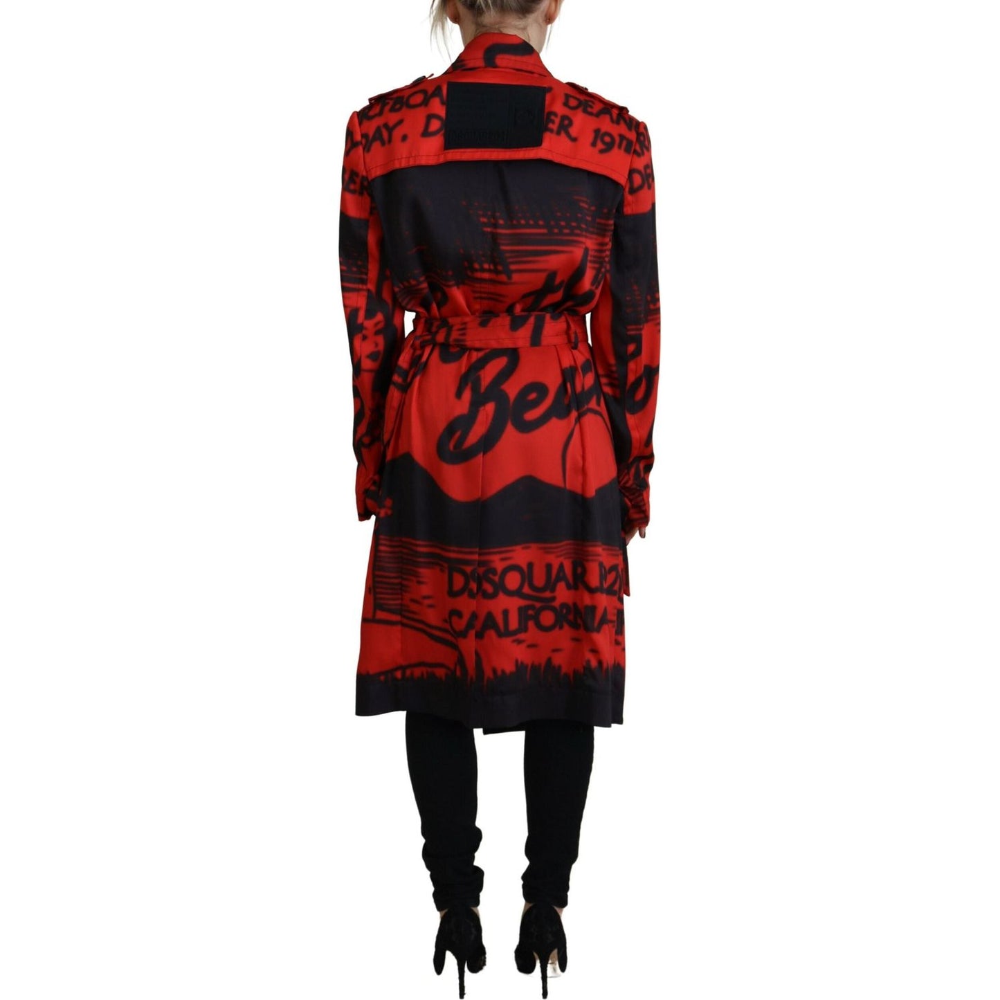 Dsquared² Red Printed Button Collared Desigual Coat Jacket Dsquared²