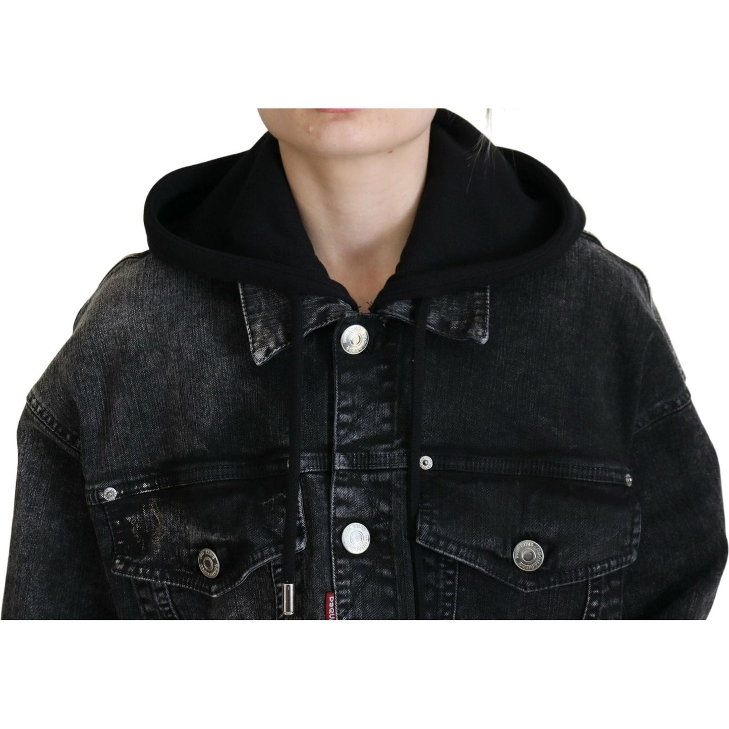 Dsquared² Black Washed Hooded Women Long Denim Blazer Jacket Dsquared²