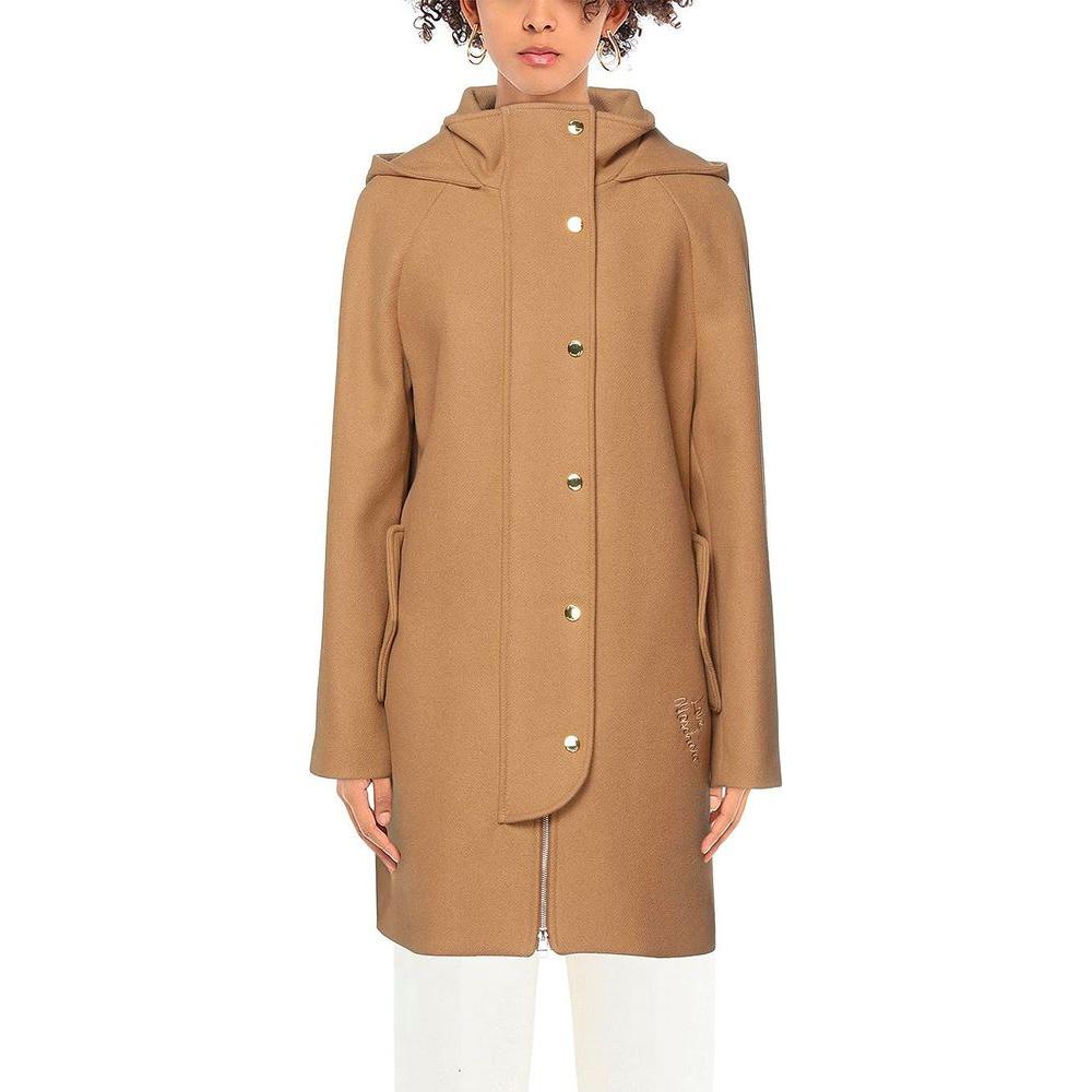 Love Moschino Elegant Brown Wool Blend Coat with Golden Accents Love Moschino