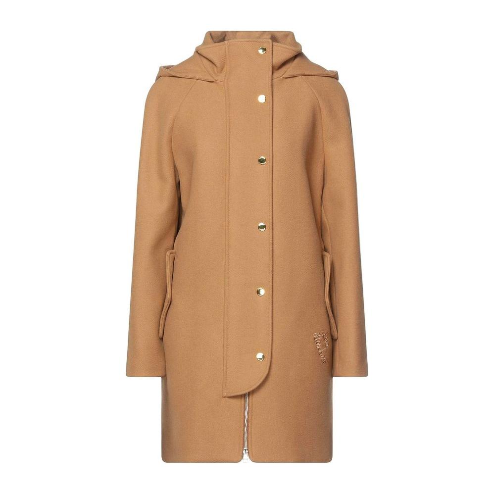 Love Moschino Elegant Brown Wool Blend Coat with Golden Accents Love Moschino