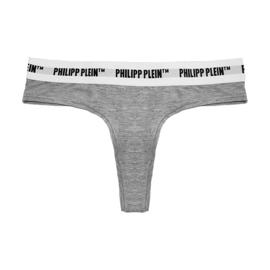 Philipp Plein Chic Gray Logo Waistband Thong Set WOMAN UNDERWEAR Philipp Plein