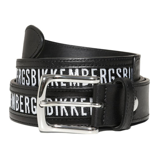 Bikkembergs Sleek Black Calfskin Leather Belt MAN BELTS Bikkembergs