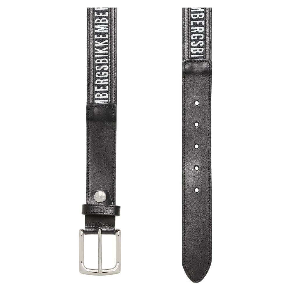 Bikkembergs Sleek Black Calfskin Leather Belt MAN BELTS Bikkembergs