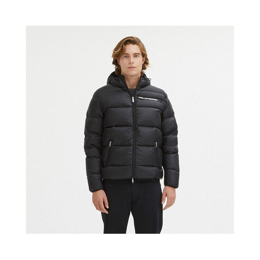 Centogrammi Sleek Black Goose Down Hooded Jacket Centogrammi