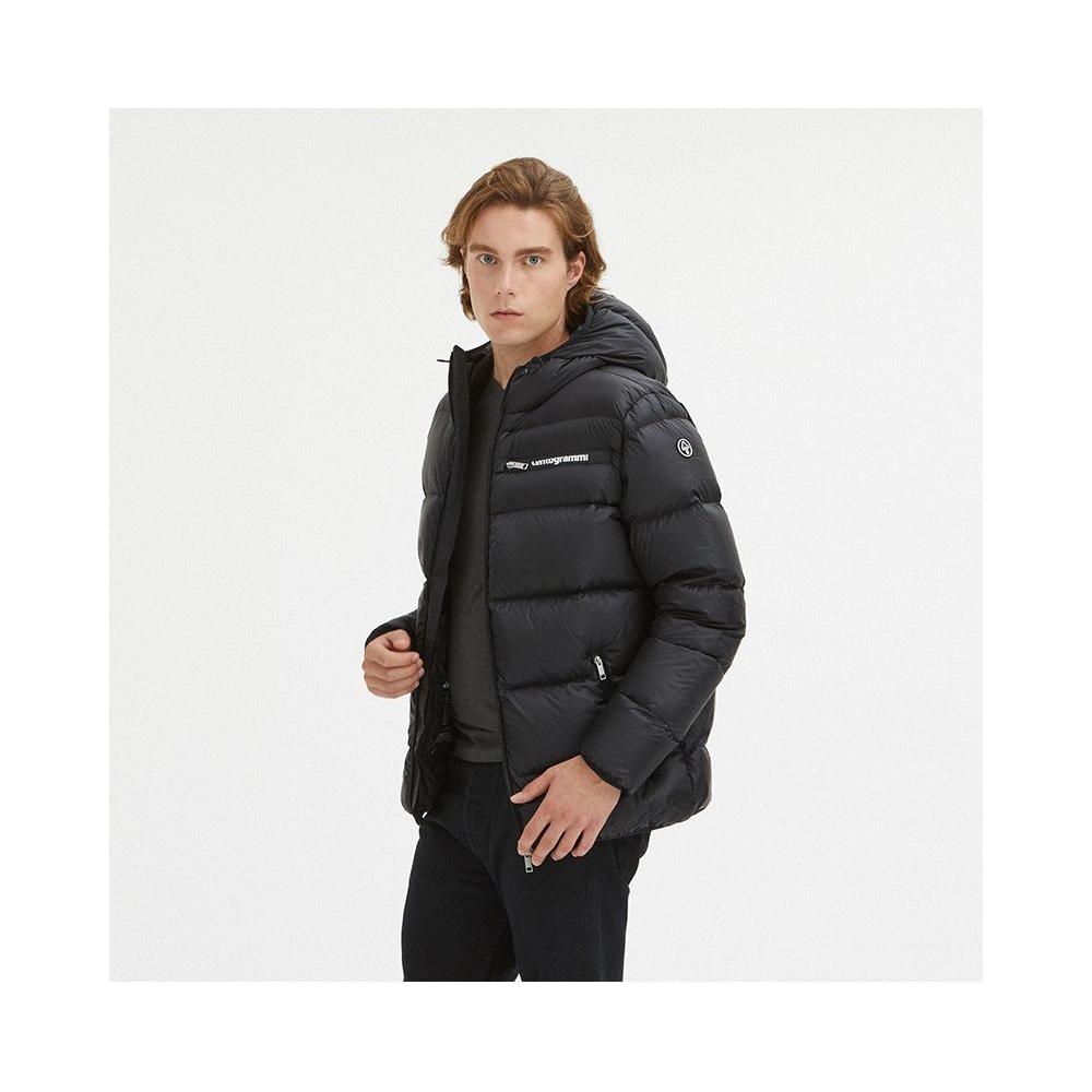 Centogrammi Sleek Black Goose Down Hooded Jacket Centogrammi