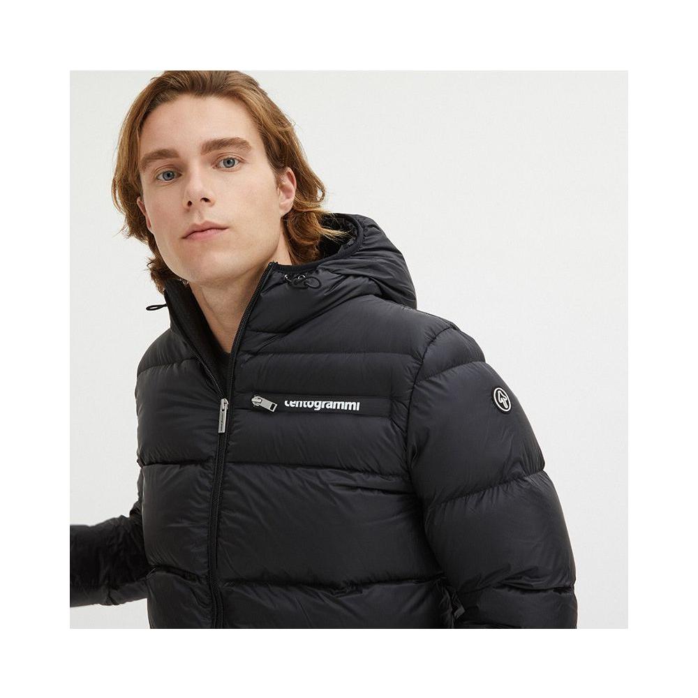 Centogrammi Sleek Black Goose Down Hooded Jacket Centogrammi