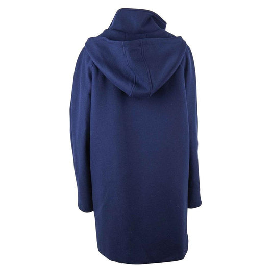 Love Moschino Elegant Blue Wool-Blend Coat with Golden Accents Love Moschino