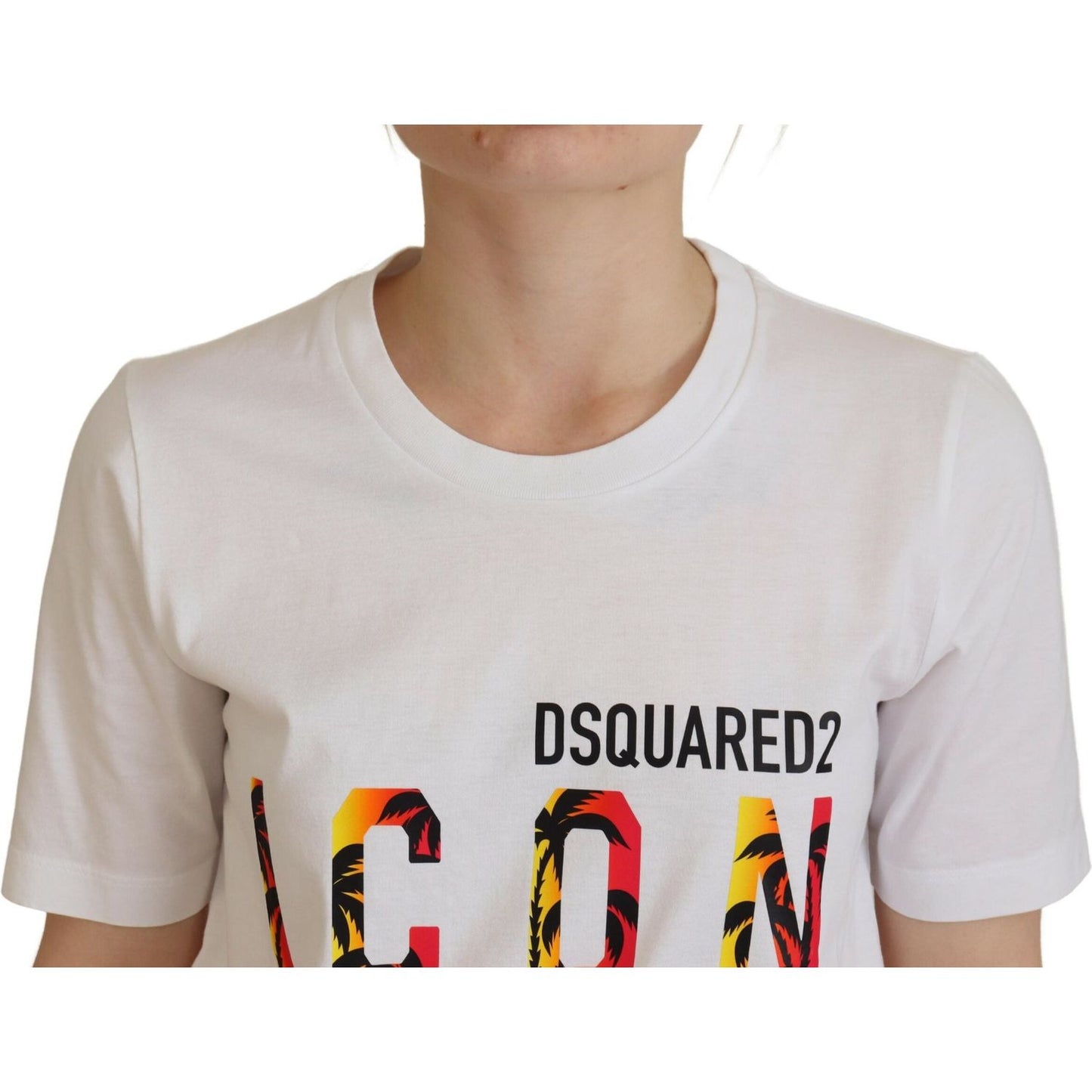 Dsquared² White Cotton Icon Logo Print Crewneck T-shirt Dsquared²