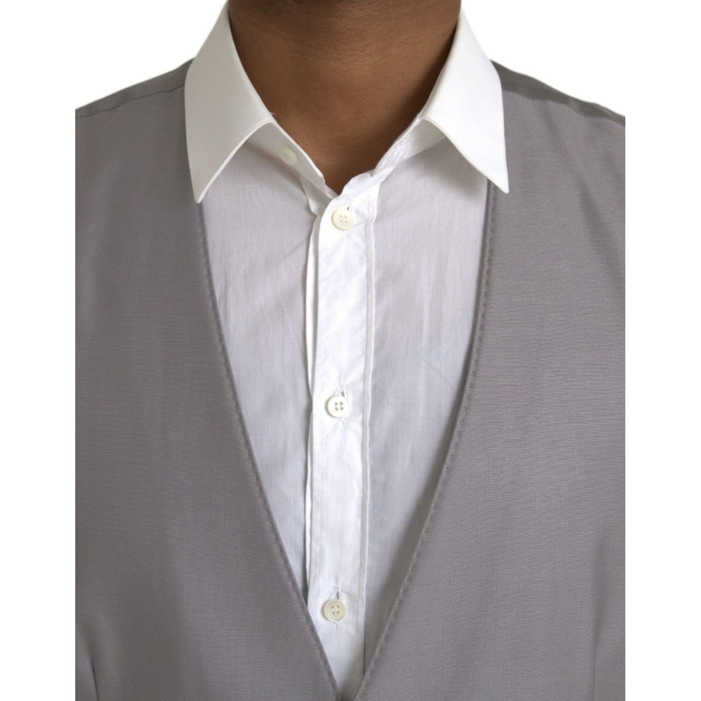 Dolce & Gabbana Light Gray Wool Formal Dress Waistcoat Vest Dolce & Gabbana