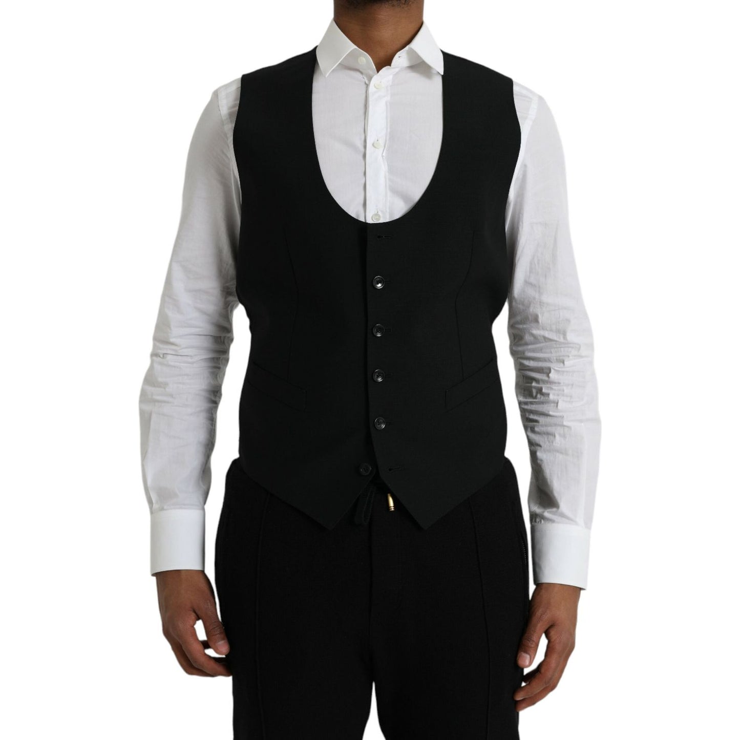 Dolce & Gabbana Black Wool Waistcoat Dress Formal Vest Dolce & Gabbana