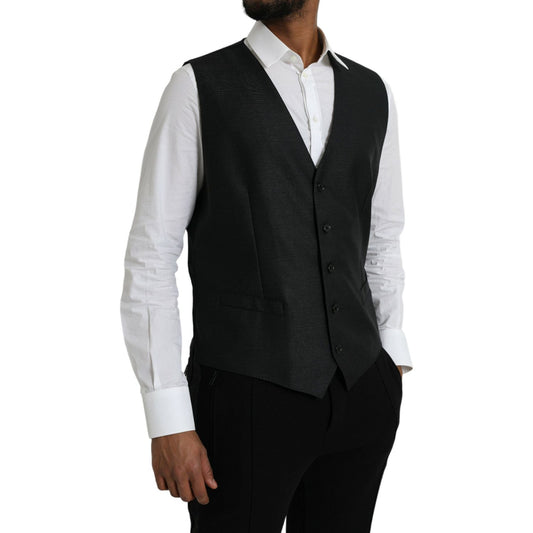 Dolce & Gabbana Black Wool Waistcoat Dress Formal Vest Dolce & Gabbana