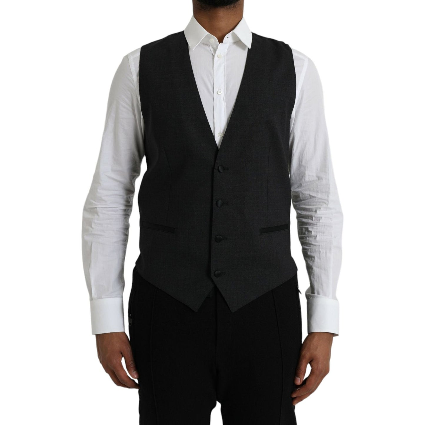 Dolce & Gabbana Black Cotton Waistcoat Dress Formal Vest Dolce & Gabbana