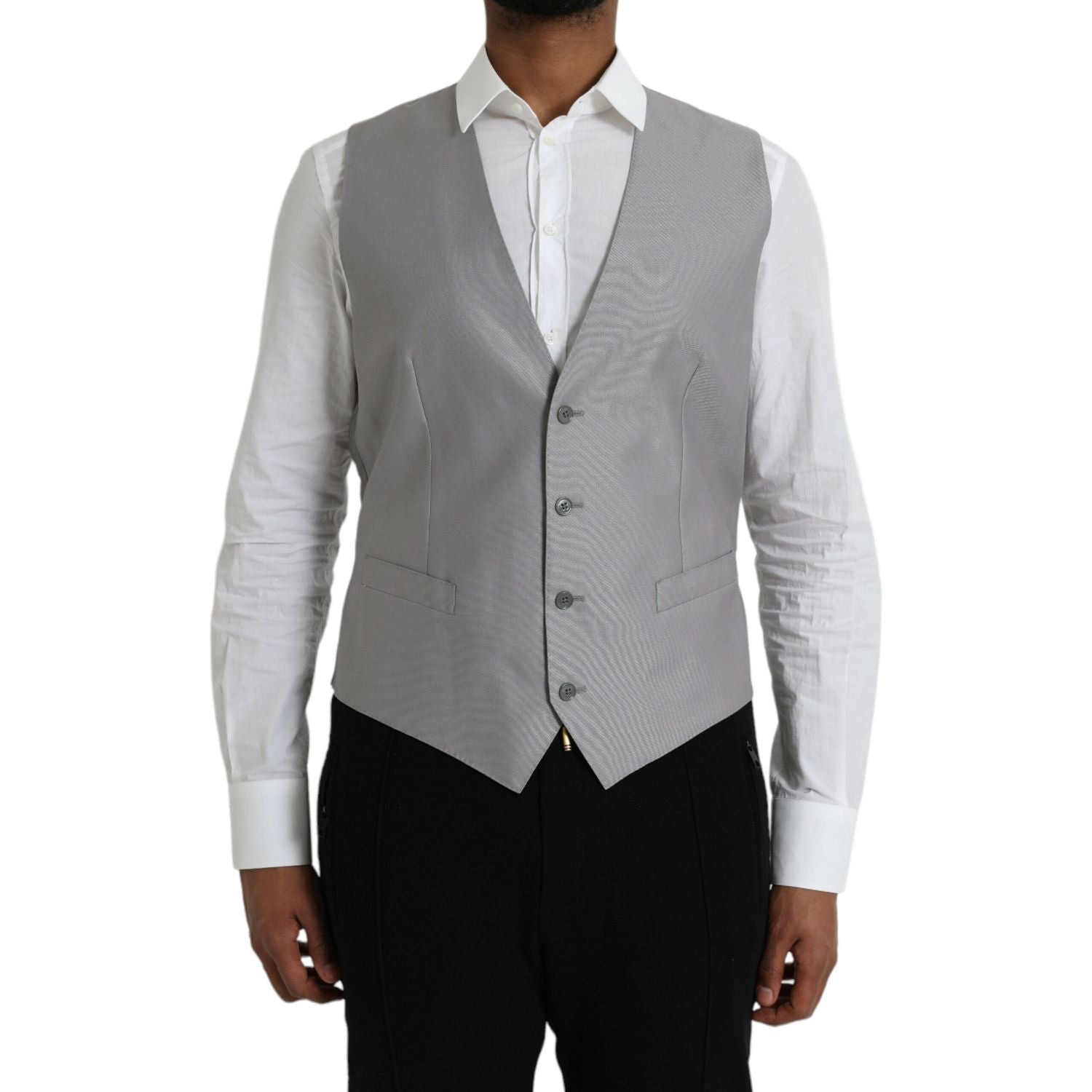 Dolce & Gabbana Light Gray Wool Formal Dress Waistcoat Vest