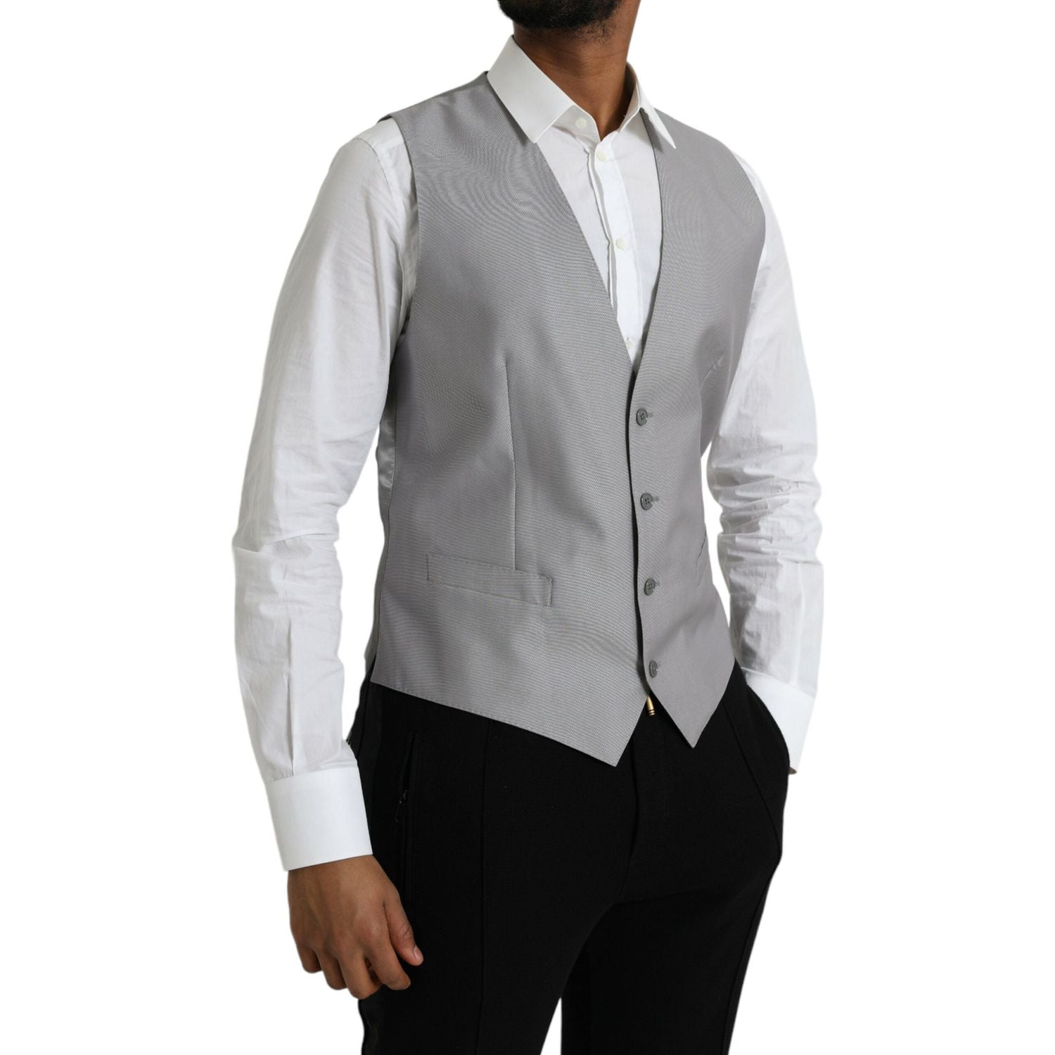 Dolce & Gabbana Light Gray Wool Formal Dress Waistcoat Vest