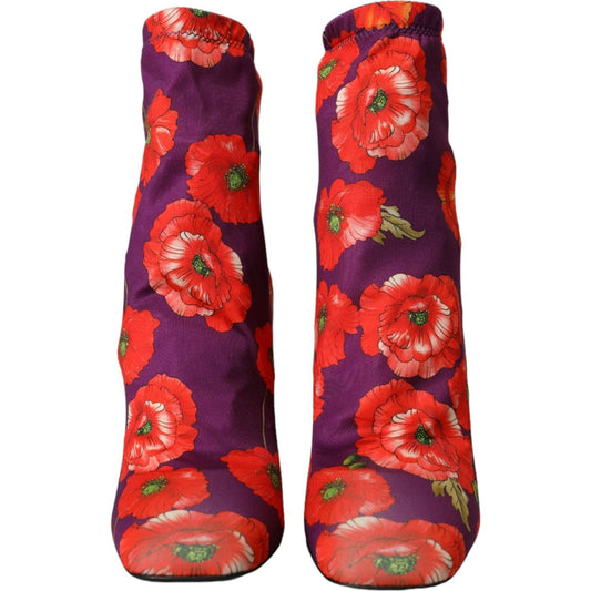 Dolce & Gabbana Purple Floral Jersey Stretch Boots Shoes Dolce & Gabbana