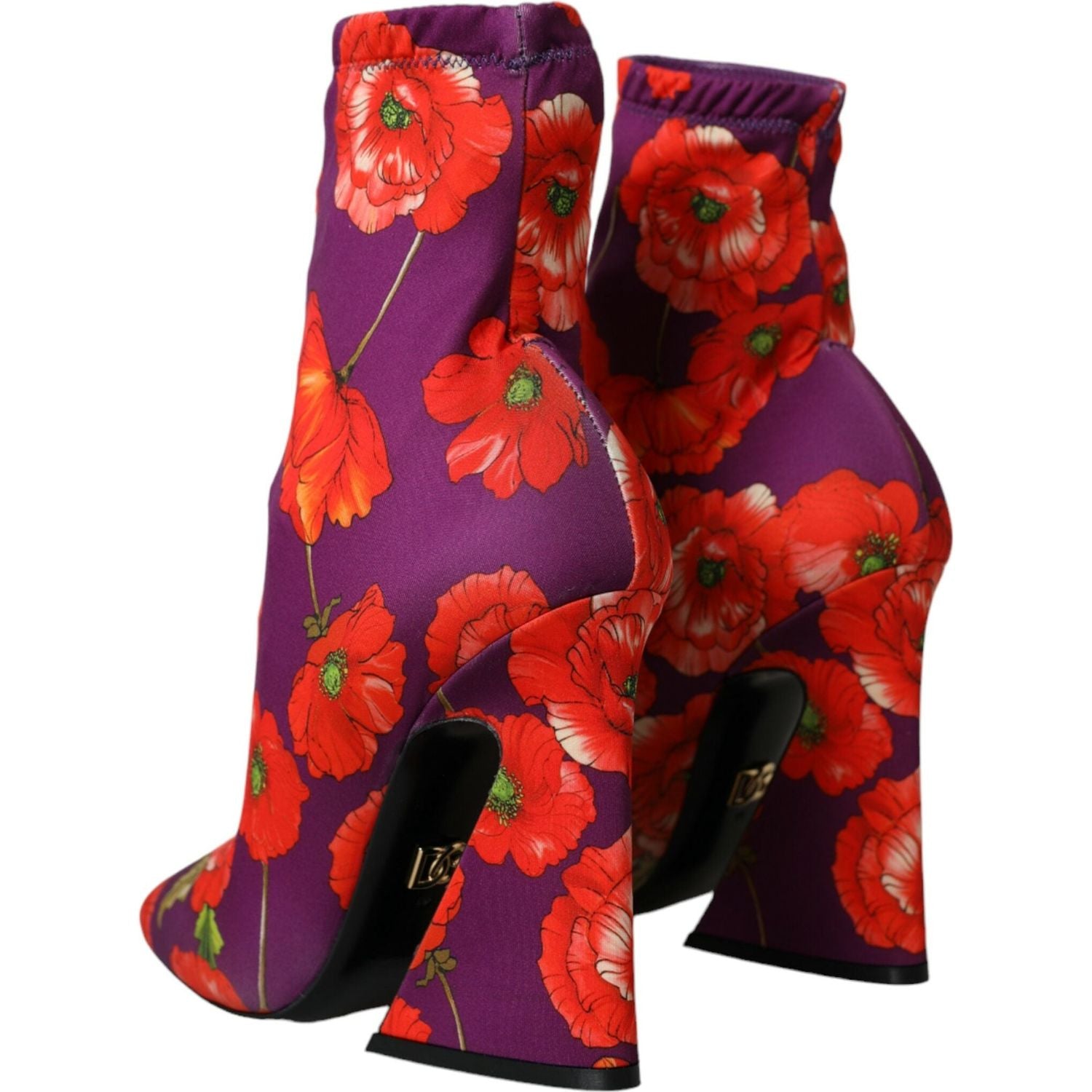 Dolce & Gabbana Purple Floral Jersey Stretch Boots Shoes