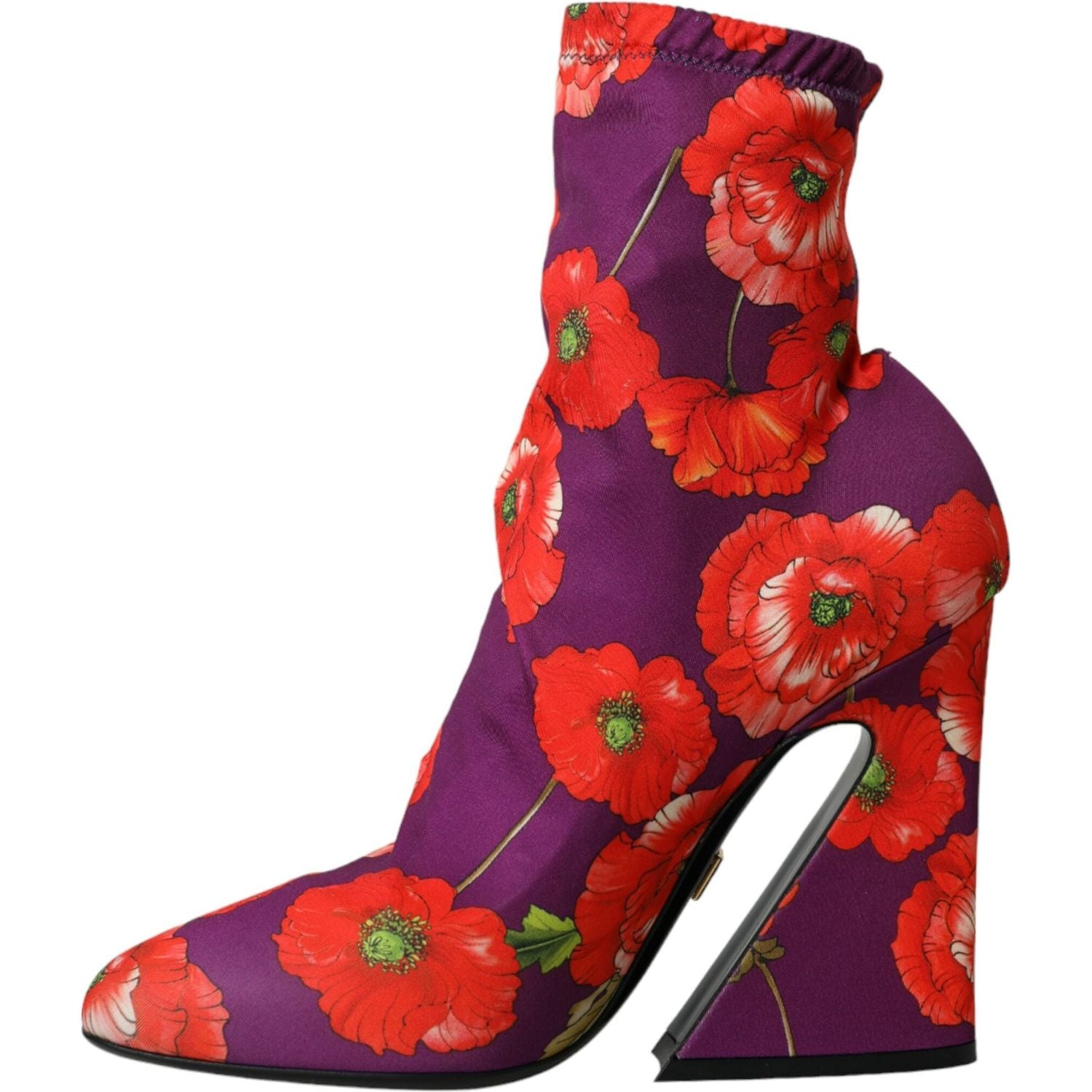 Dolce & Gabbana Purple Floral Jersey Stretch Boots Shoes