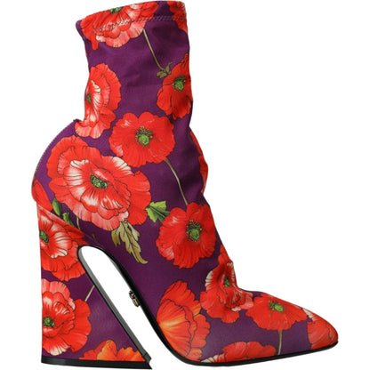 Dolce & Gabbana Purple Floral Jersey Stretch Boots Shoes Dolce & Gabbana