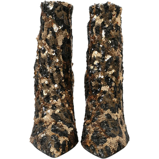 Dolce & Gabbana Gold Leopard Sequins Heels Boots Shoes Dolce & Gabbana