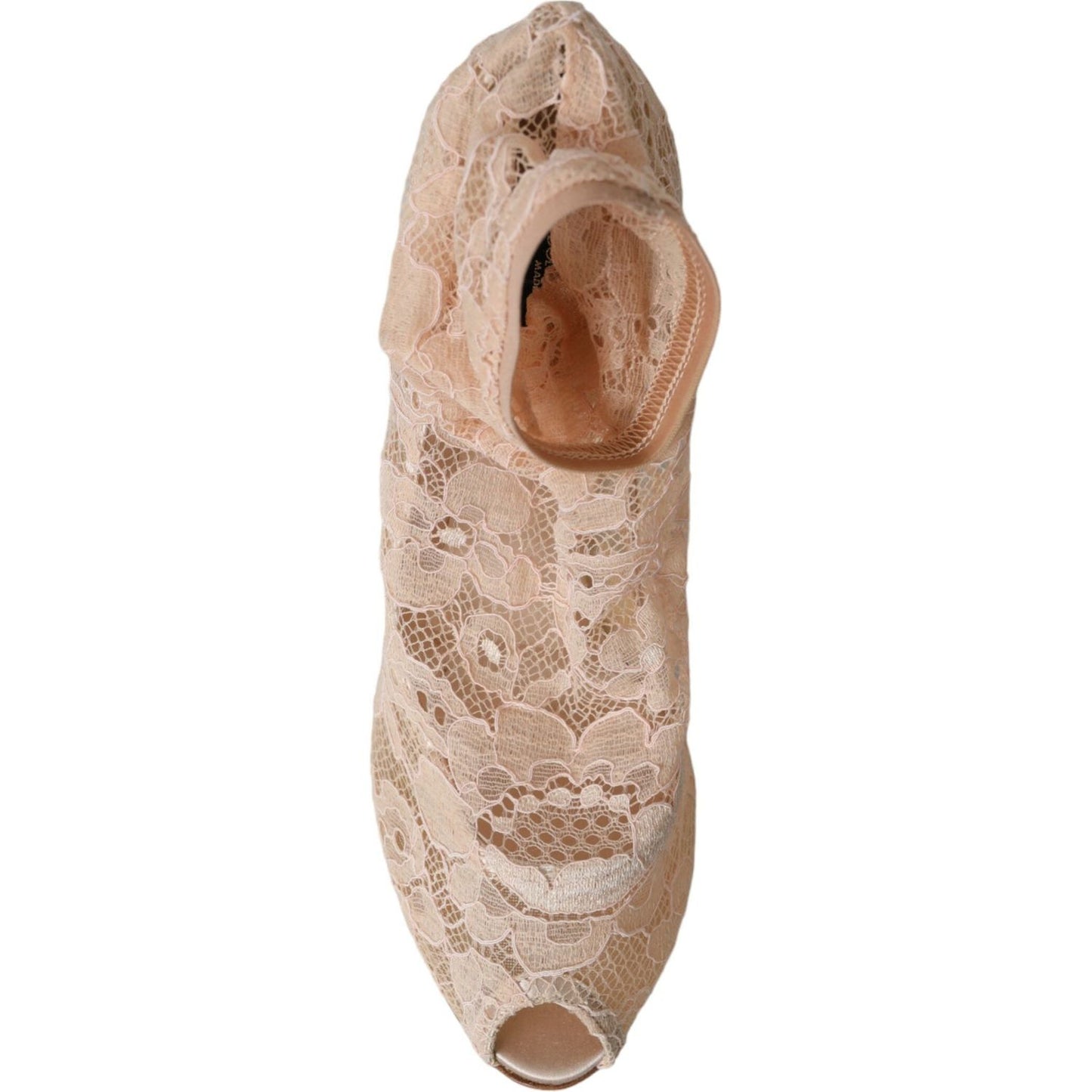 Dolce & Gabbana Beige Stretch Taormina Lace Boots Shoes Dolce & Gabbana