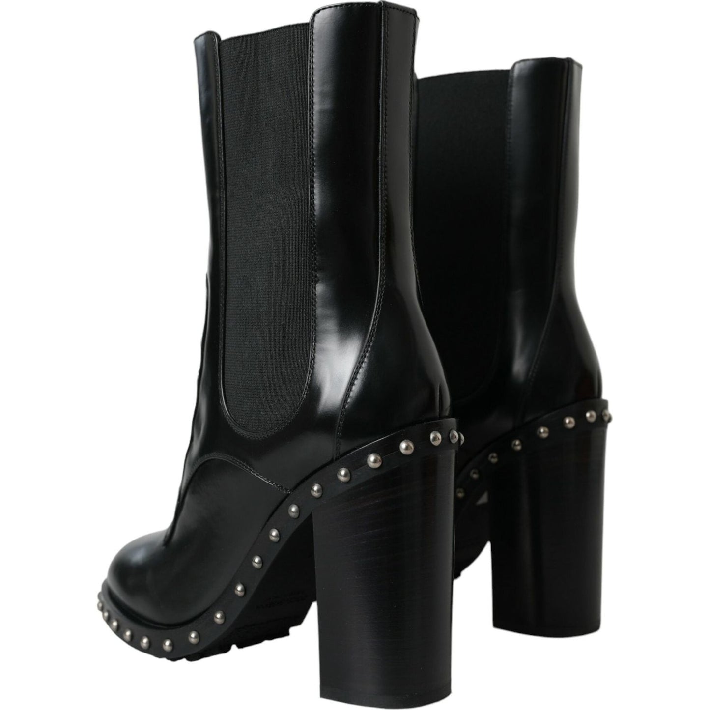 Dolce & Gabbana Black Leather Studded Lace Up Boots Shoes Dolce & Gabbana